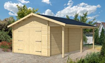 Houten garage met overkapping NANTES | 359 x 539 cm | Houten garagedeur | Wanddikte 44 mm