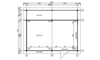 Houten garage met overkapping NANTES | 359 x 539 cm | Houten garagedeur | Wanddikte 44 mm