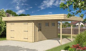 Houten garage met carport Drôme | 645.4 x 510 cm | Houten garagedeur | Wanddikte 44 mm