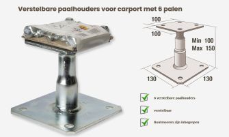 Verstelbare paalhouders voor carport met 6 palen