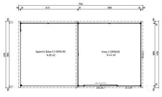 Tuinhuis met overkapping Vinéo 2 | Plat dak | 28mm | 736x386cm