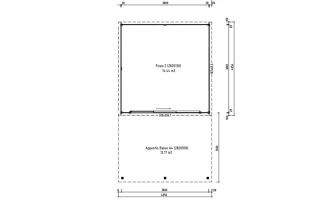 Tuinhuis met terras Finéo 2 | Plat dak | 28mm | 386x686cm