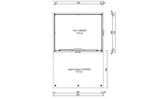 Tuinhuis met terras Finéo 1 | Plat dak | 28mm | 386x590cm