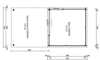 Tuinhuis met terras Baléo 1 | Plat dak | 28mm | 296x590cm