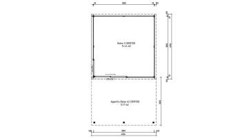 Tuinhuis met terras Baléo 3 | Platdak | 28mm | 386x686cm