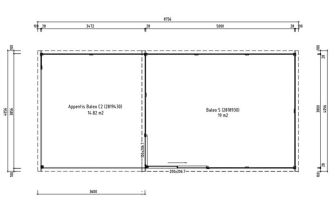 Tuinhuis met overkapping Baléo 5| Platdak | 28mm | 856x386cm