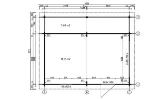 Houten garage met overkapping NANTES | 359 x 539 cm | Gemotoriseerde sectionaaldeur | Wanddikte 44 mm