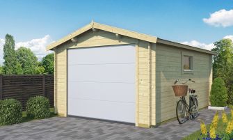 Enkele houten garage Limousin | 330 x 480 cm | Gemotoriseerde sectionaaldeur  | Wanddikte 34 mm