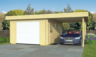 Houten garage met carport Drôme | 645.4 x 510 cm | Gemotoriseerde sectionaaldeur | Wanddikte 44 mm