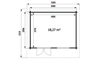 Blokhut Lille 500 x 390 x 270 cm + Luifel 100 cm | Zadeldak | Wanddikte 70mm