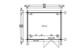 Blokhut Carquefou B - 360 x 275 x 236 cm met lessenaarsdak Wanddikte 44 mm