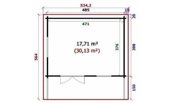 Tuinhuis Zanzibar 1 485 x 390 x 293 cm + Luifel 150cm | Zadeldak | Wanddikte 70mm