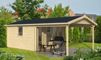 Tuinhuis Angers 360 x 360 x 250 cm + Luifel 280 cm | Zadeldak | Wanddikte 44mm