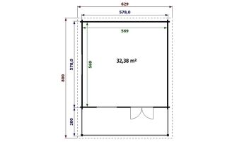 Tuinhuis Ardèche 578 x 578 x 310 cm + Luifel 200 cm | Zadeldak | Wanddikte 44mm