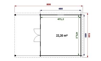 Tuinhuis Arles 480 x 480 x 263 cm + Luifel 300 cm | Zadeldak | Wanddikte 44mm