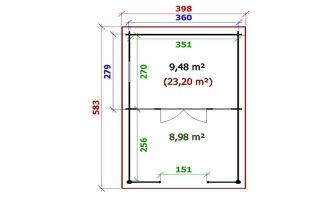 Tuinhuis Belfort 360 x 279 x 250 cm + Luifel 260 cm | Zadeldak | Wanddikte 44mm