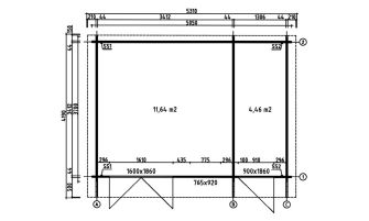 Tuinhuis Berlin 485 x 350 x 270 cm + Luifel 50 cm | Zadeldak | Wanddikte 44mm