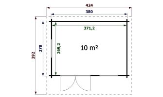 Tuinhuis Cavalaire 380 x 278 x 270 cm + Luifel 90 cm | Zadeldak | Wanddikte 44mm