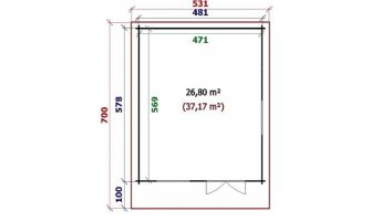 Tuinhuis Fontainebleau 2 | 481 x 578 x 283 cm + Luifel 100 cm | Zadeldak | Wanddikte 44mm