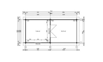 Tuinhuis met overkapping Exterieur Dream 9 | (320 + 340) x 300 cm | Zadeldak | Wanddikte 44mm