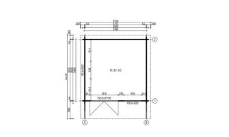 Tuinhuis Porquerolles 330 x 330 x 263 cm + Luifel 90 cm | Zadeldak | Wanddikte 44mm