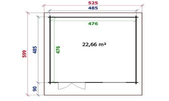 Tuinhuis Séville 485 x 485 x 263 cm + Luifel 90 cm | Zadeldak | Wanddikte 44mm