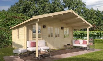 Tuinhuis Vichy 485 x 390 x 276 cm + Luifel 190 cm | Zadeldak | Wanddikte 44mm