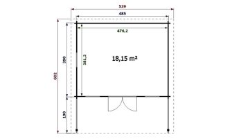 Tuinhuis Vichy 485 x 390 x 276 cm + Luifel 190 cm | Zadeldak | Wanddikte 44mm