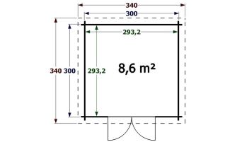 Blokhut Figeac | Lessenaarsdak | 34mm | 300x300cm