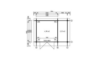 Blokhut Rochefort | Plat dak met overkapping | 34mm | 330x230cm