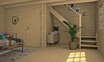 Chalet Perpignan 20/V2 incl. slaapzolder | 500x 400cm | Zadeldak | Wanddikte 44mm