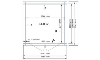 Blokhut Jonzac 12 | Met plat dak | 28mm | 380x280cm