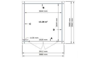 Blokhut Jonzac 15 | Met plat dak | 28mm | 370x370cm