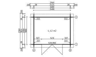 Blokhut Rose 5 | Plat dak | 28mm | 248x188cm