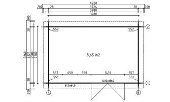 Blokhut Rose 9 | Plat dak | 28mm | 378x238cm