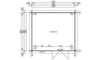 Blokhut Rose 13 | Plat dak | 28mm | 378x338m