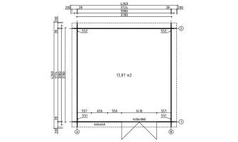 Blokhut Rose 15 | Plat dak | 28mm | 378x378cm