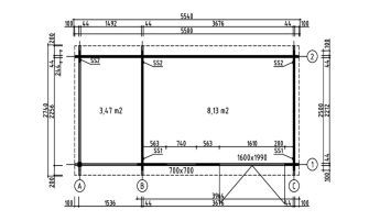 Blokhut Carquefou C |535x230 cm met lessenaarsdak | Wanddikte 44 mm