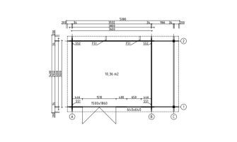 Blokhut Chartres | Plat dak met overkapping | 34mm | 460x300cm