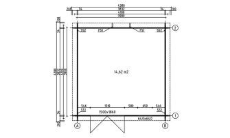 Blokhut Blagnac | Plat dak | 34mm | 390x390cm