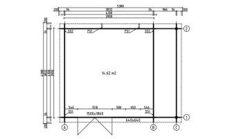 Blokhut Foix | Plat dak met overkapping | 34mm | 490x390cm