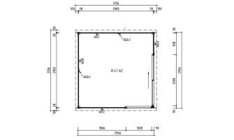 Blokhut Baléo 1 | Plat dak | 28mm | 296x296cm